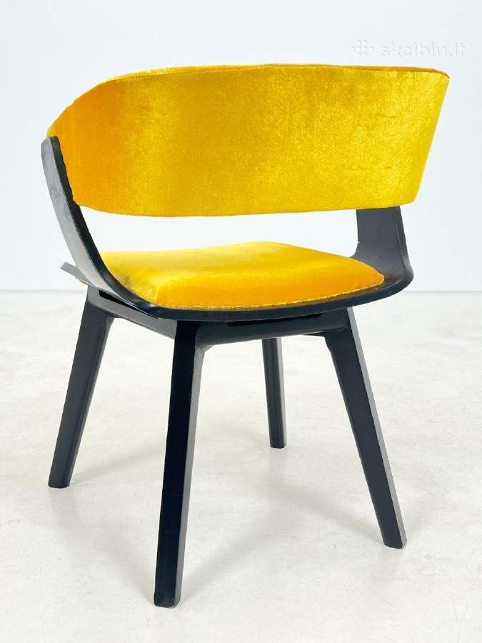 Mid century krėslas su geltonu veliūru - nuotraukos Nr. 9