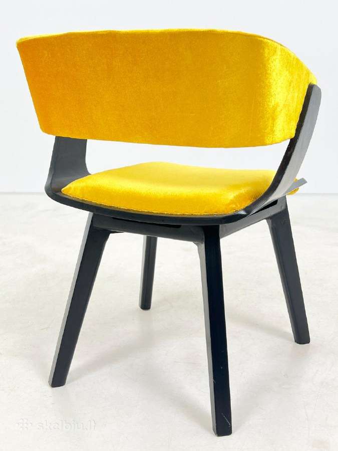 Mid century krėslas su geltonu veliūru - nuotraukos Nr. 10