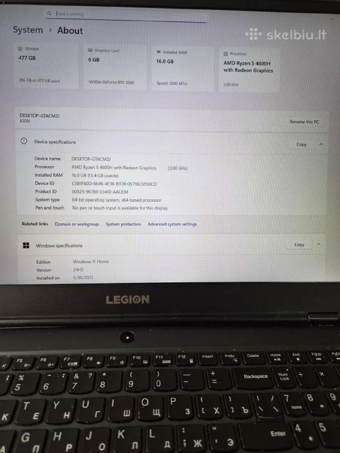 Lenovo Legion 5 17,3" Ryzen 5 Rtx 2060 16gb - nuotraukos Nr. 8