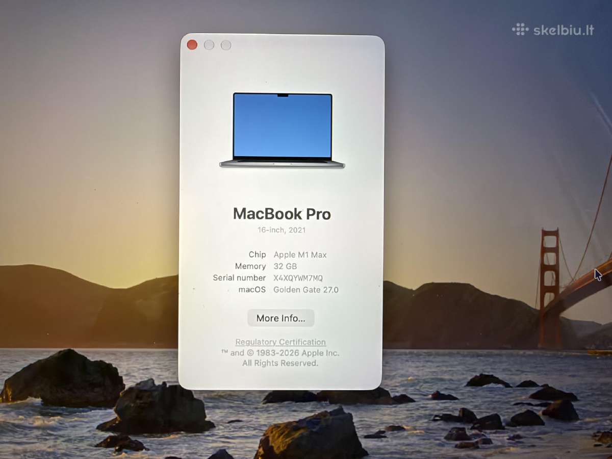Apple MacBook Pro 2021 16 / M1 Max / 32gb /1tb #1 - nuotraukos Nr. 9