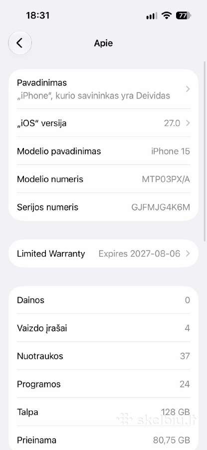 iPhone 15 128gb 2026metu - nuotraukos Nr. 4
