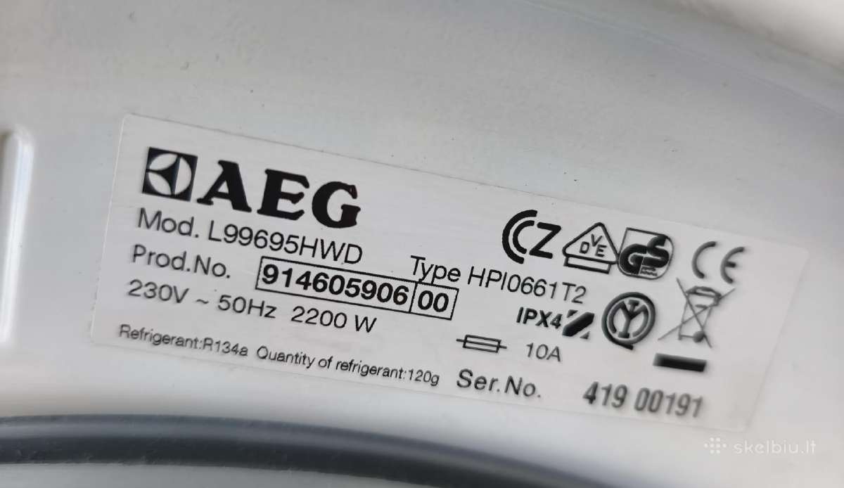 Skalbimo mašinos su džiovinimu Aeg heating pump - nuotraukos Nr. 10