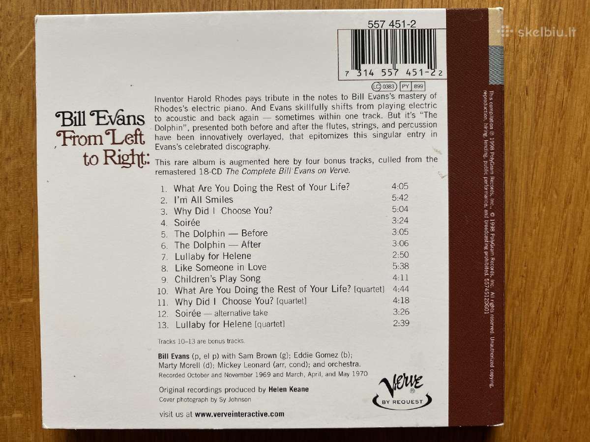 Originalus Bill Evans – From Left To Right CD - nuotraukos Nr. 3