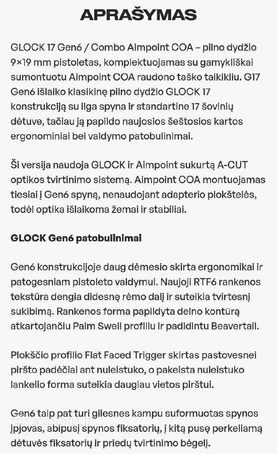 Glock 17 Gen6 Coa Aimpoint Combo - nuotraukos Nr. 6