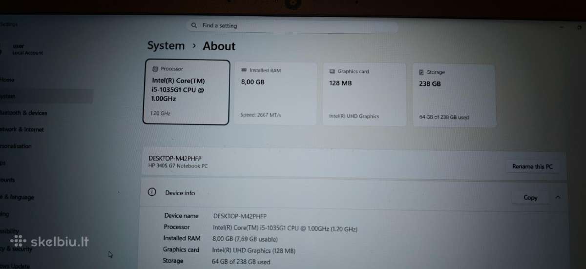 Parduodu Hp 340s G7 i5-1035g1 8gb 240gb - nuotraukos Nr. 2