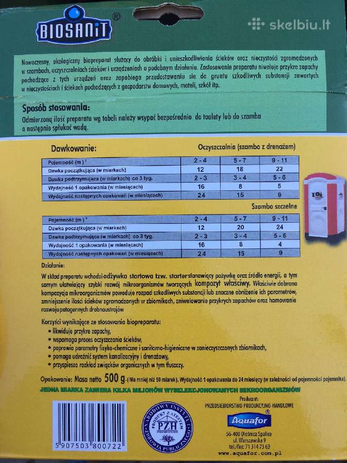 Biosanit bakterijos nuotekoms 500g/1100g - nuotraukos Nr. 3