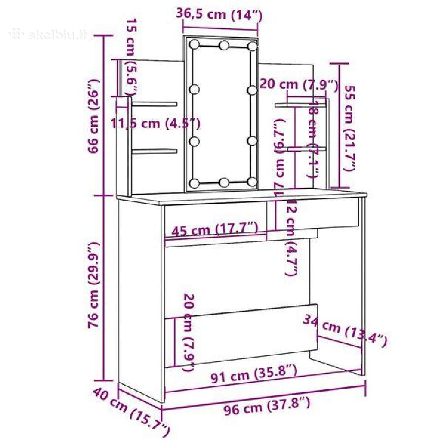Kosmetinis staliukas su LED vidaxl(837892) - nuotraukos Nr. 9
