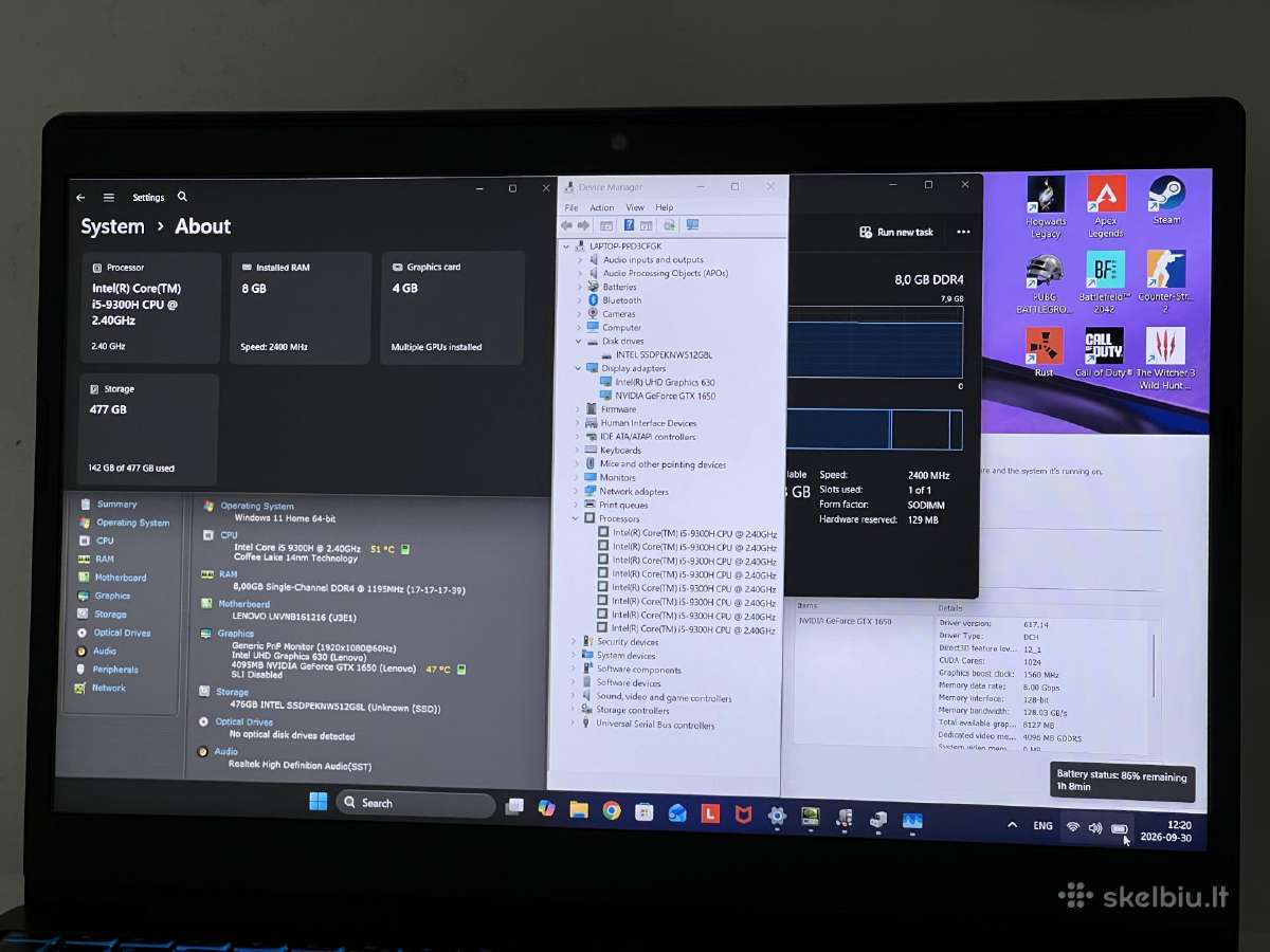 Parduodamas Lenovo L340 su Gtx 1650, I5-9k, 512gb. - nuotraukos Nr. 8