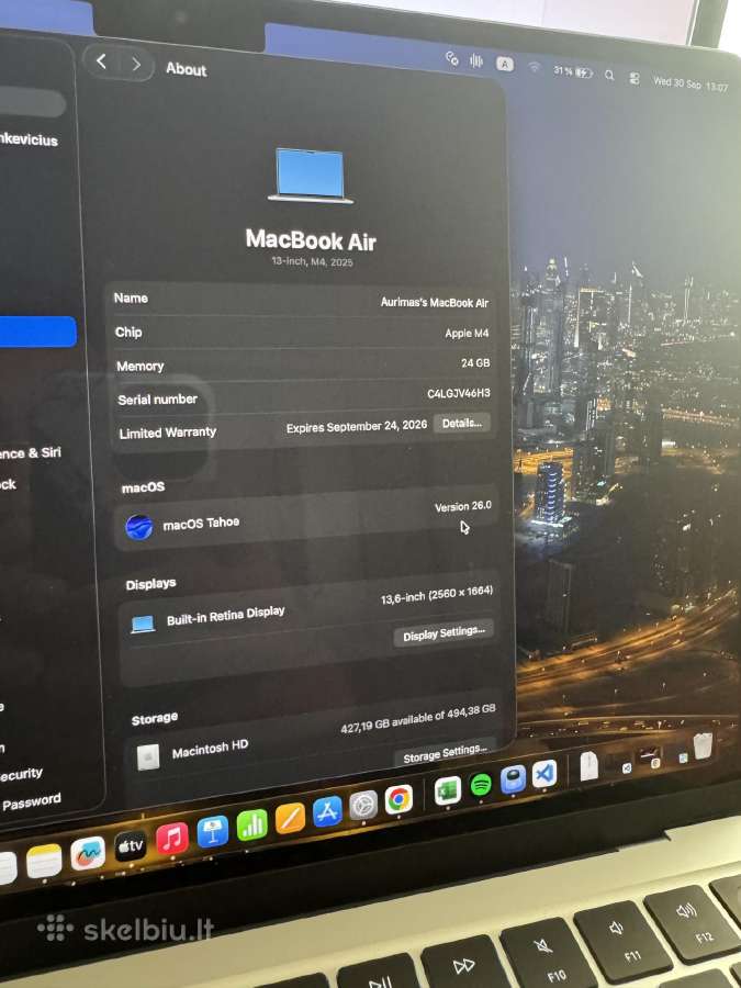 MacBook Air13“m4 10core Cpu 10core Gpu/24gb/512 - nuotraukos Nr. 5