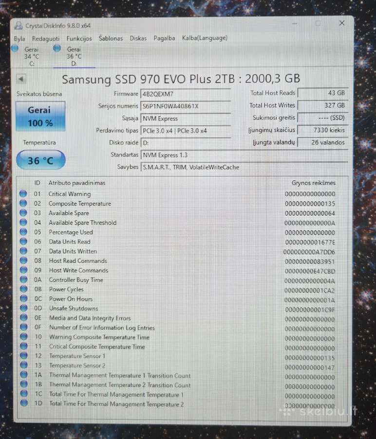 Samsung 970 EVO Plus 2tb Pcie3.0 3500mb/s - nuotraukos Nr. 2