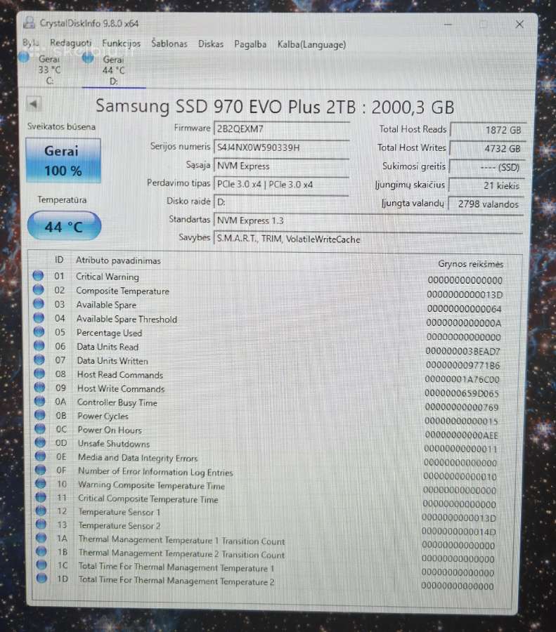 Samsung 970 EVO Plus 2tb Pcie3.0 3500mb/s - nuotraukos Nr. 3