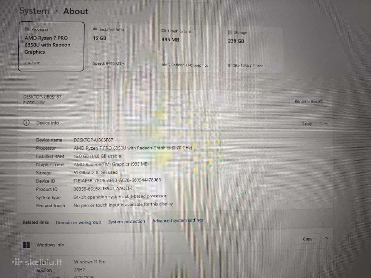 Thinkpadt 14 Gen 3 Ryzen 7 6850u 16gb 256gb 0% - nuotraukos Nr. 4