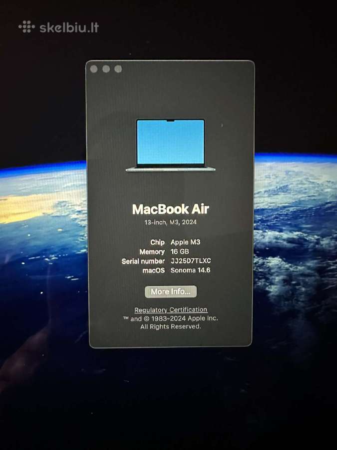 Apple MacBook Air 13 2024 M3/16gb RAM/256gb - nuotraukos Nr. 5