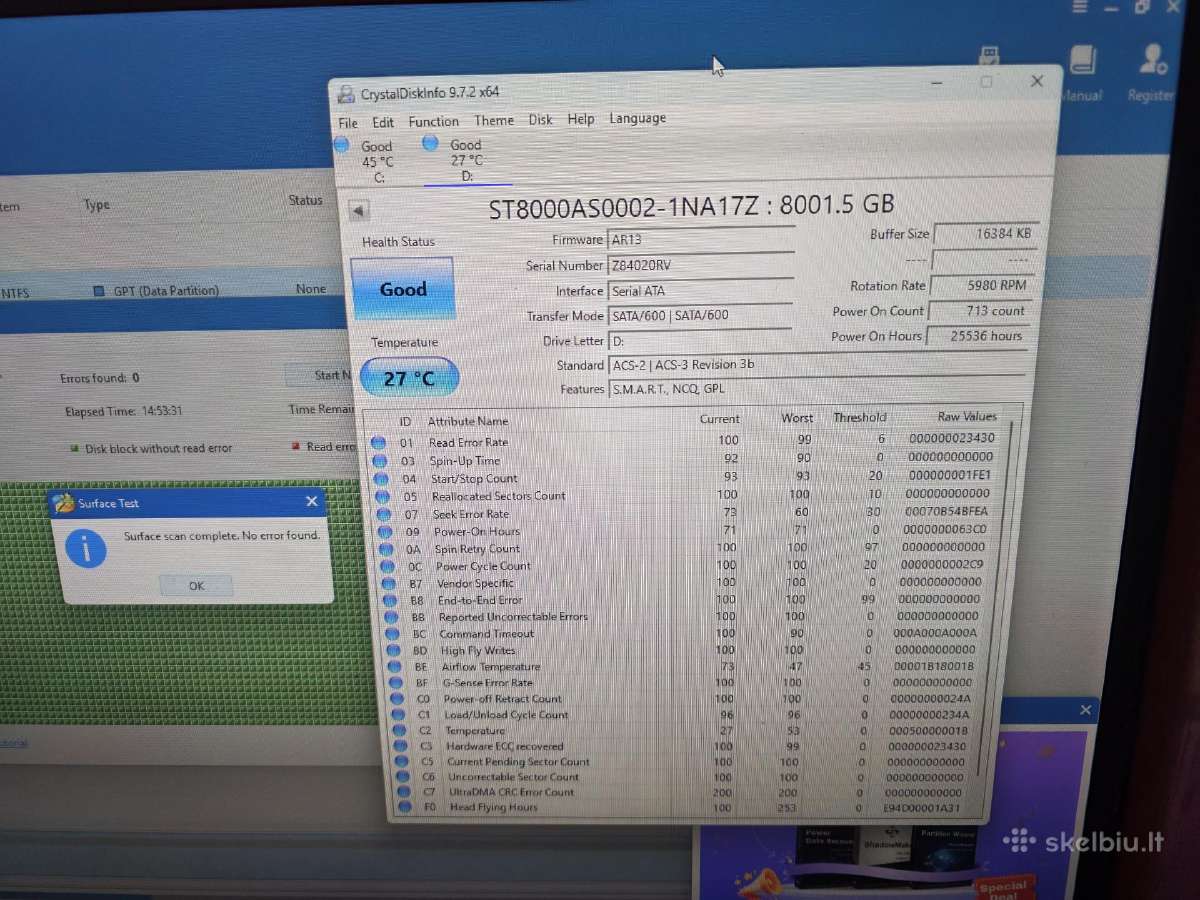 Seagate 8tb sata 3.5in HDD 100%, keičiu - nuotraukos Nr. 3