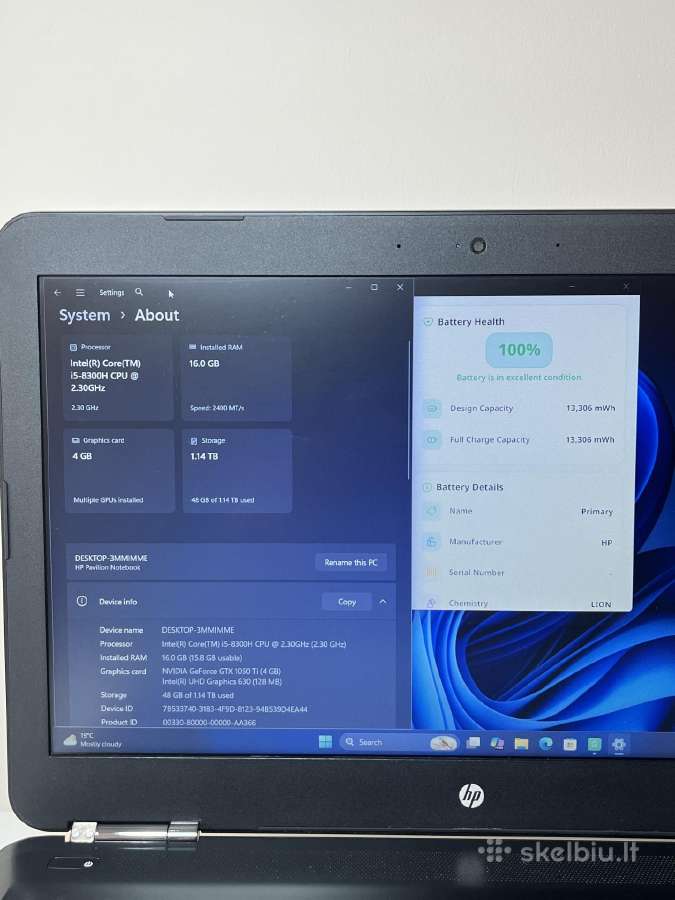 Hp Pavilion Gaming Gtx 1050ti/ 16gb/ 1.25tb - nuotraukos Nr. 8