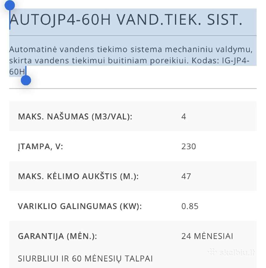 Autojp4-60h hidroforas dalimis(vandens tiek.sist.) - nuotraukos Nr. 5