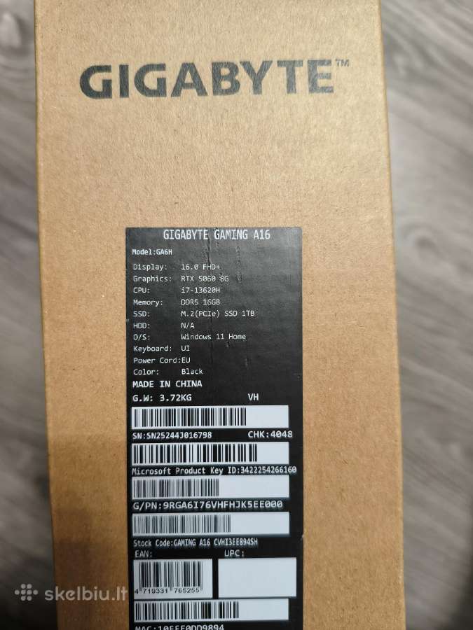 Gigabyte Gaming A16 i7/16gb/1tb/rtx5060 - nuotraukos Nr. 9
