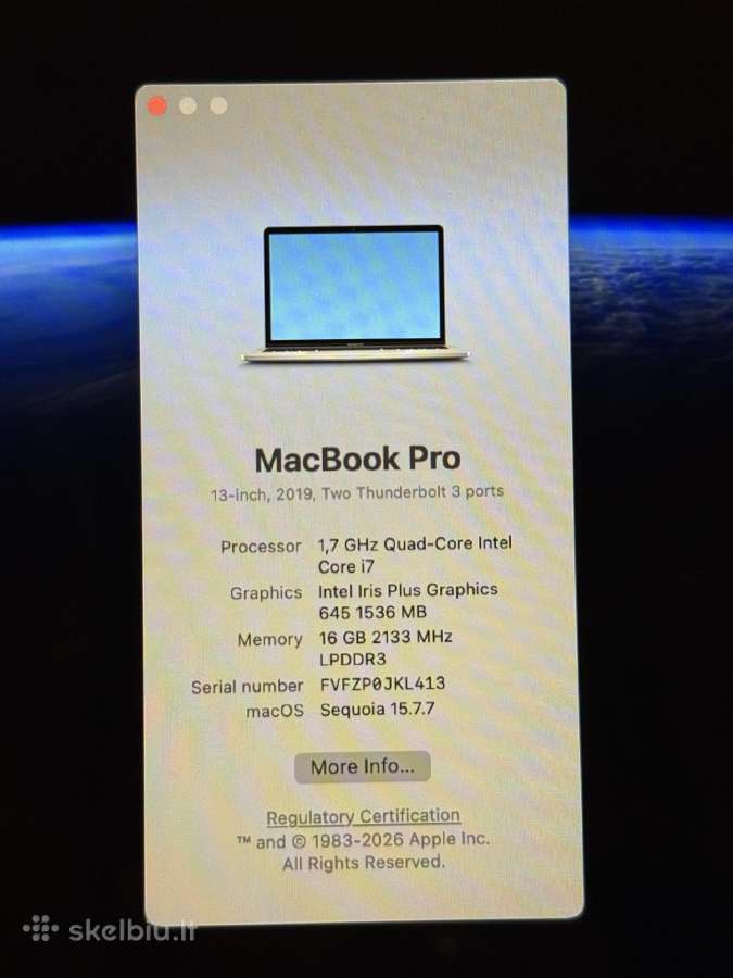 MacBook Pro 13 Retina 2019 Touchbar - nuotraukos Nr. 4