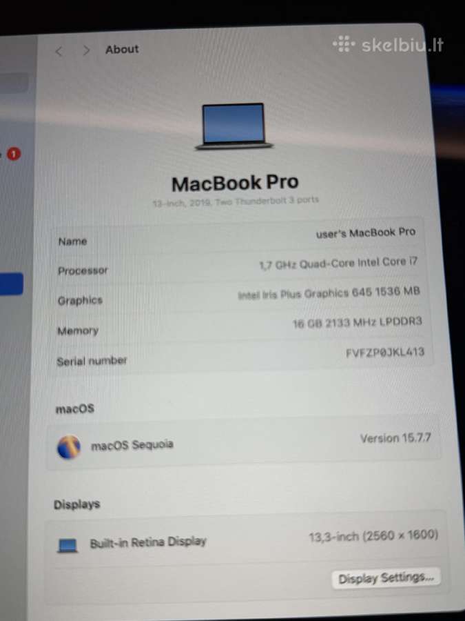 MacBook Pro 13 Retina 2019 Touchbar - nuotraukos Nr. 5