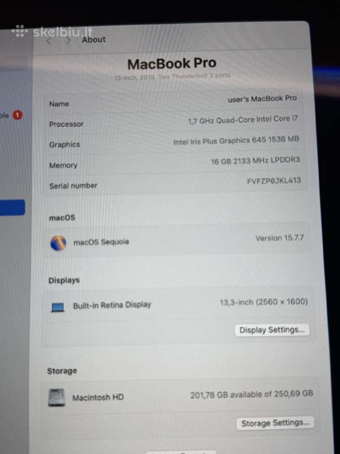 MacBook Pro 13 Retina 2019 Touchbar - nuotraukos Nr. 6