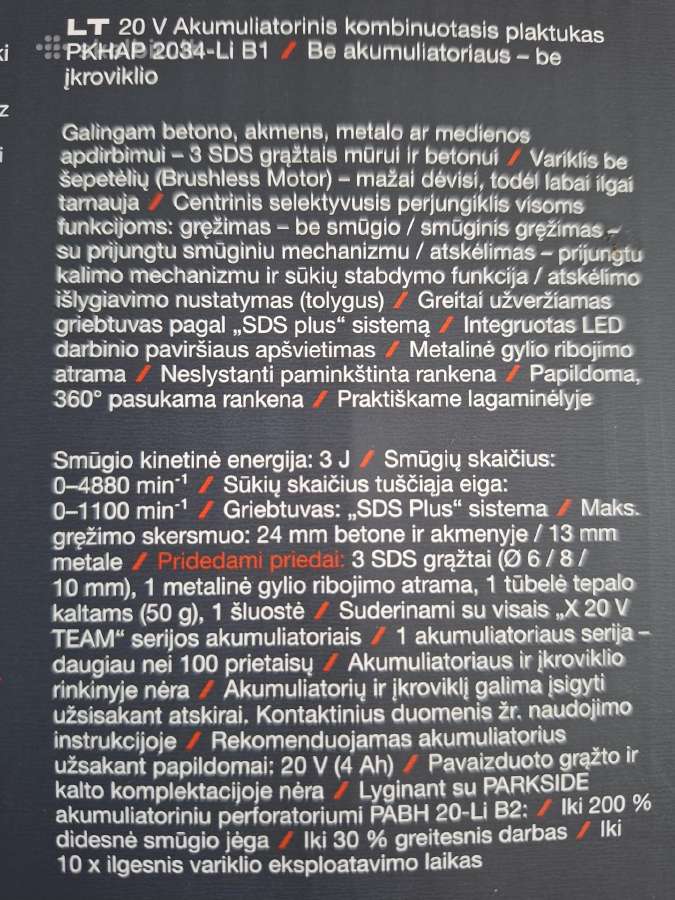 Parkside akumuliatorinis perforatorius - nuotraukos Nr. 3