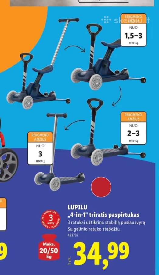 Lupilu 4 in 1 triratis paspirtukas - nuotraukos Nr. 3