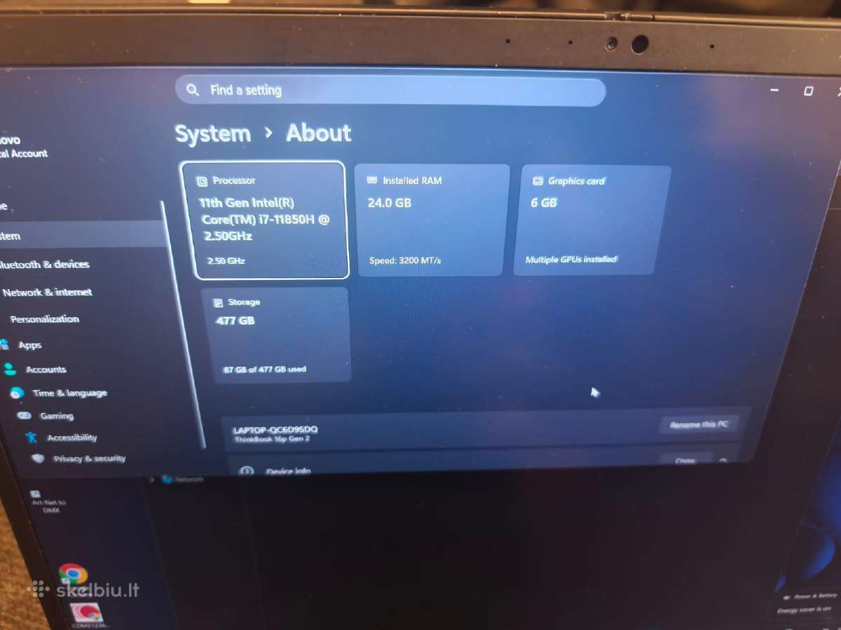 Lenovo Thinkpad P1 Gen 4 i7-11850h Rtx A3000 6gb 2 - nuotraukos Nr. 10