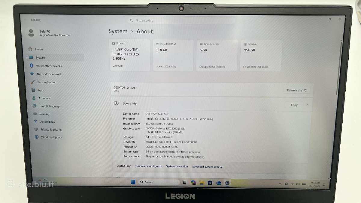 Lenovo Legion 5 Rtx 2060 6gb 16gb 1tb SSD - nuotraukos Nr. 2