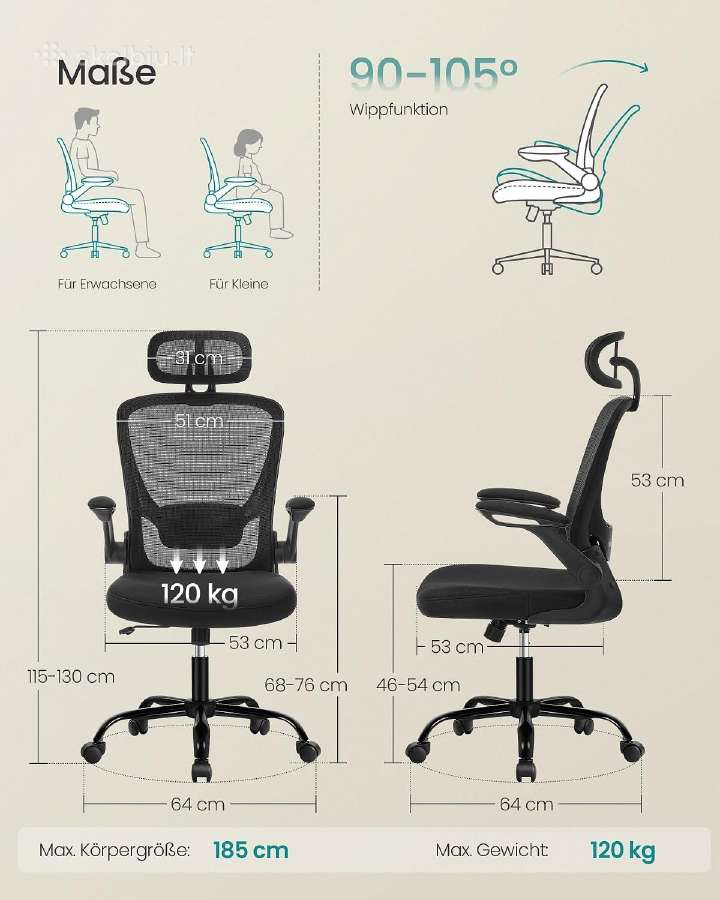 Naujos ergonominės biuro kėdės Songmics - nuotraukos Nr. 6