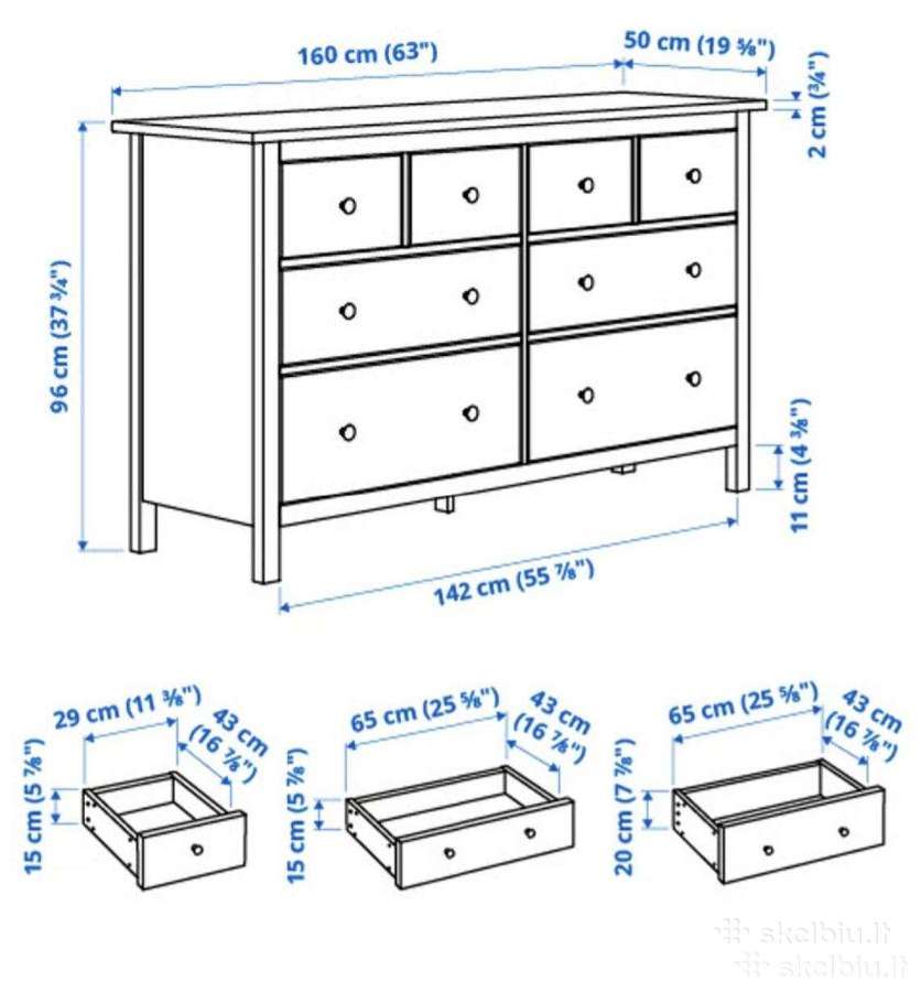 Ikea Hemnes komoda su 8 stalčiais, balta - nuotraukos Nr. 2