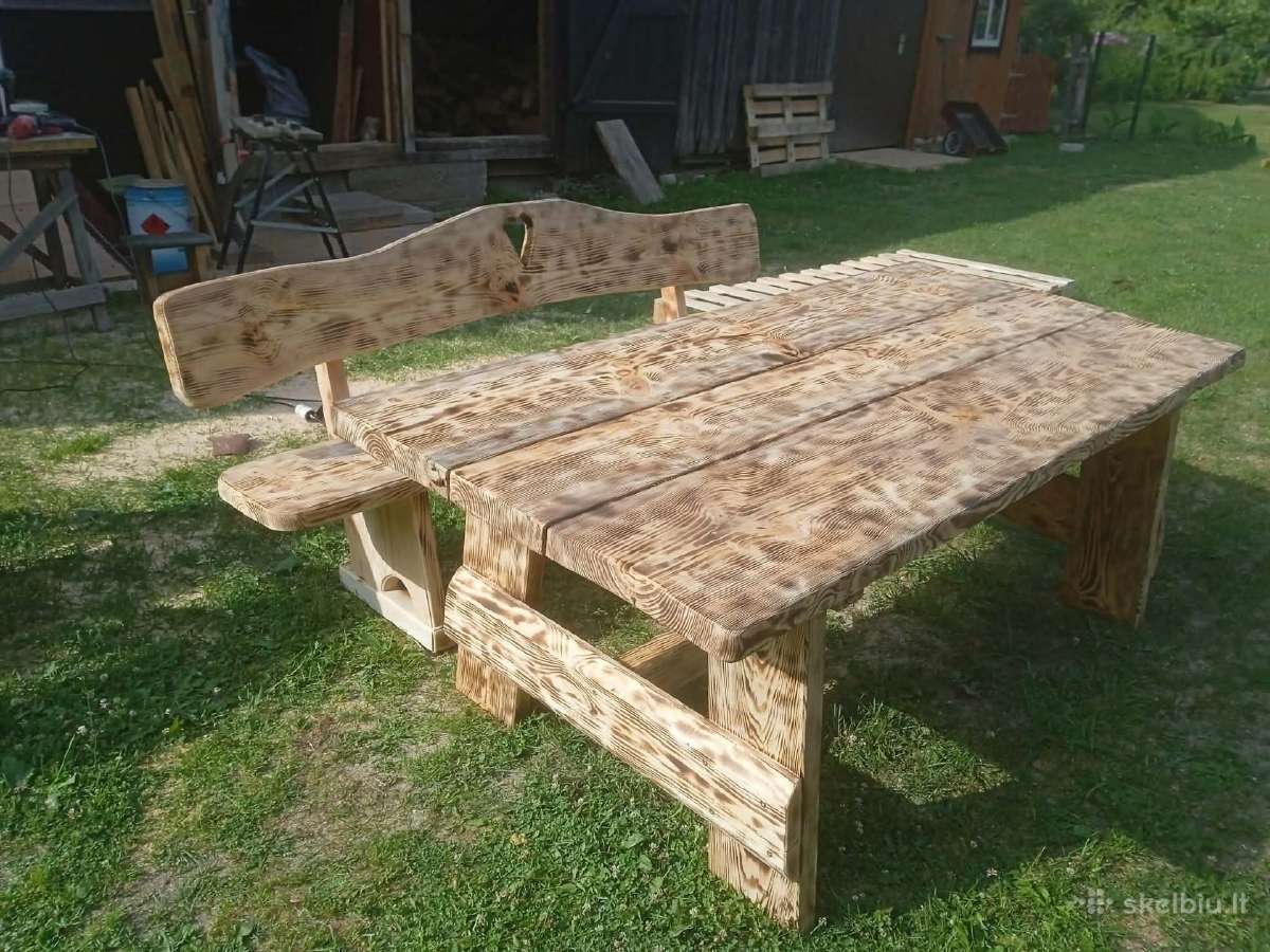 Lauko/pirties baldai.stalas su suolais egle - nuotraukos Nr. 4
