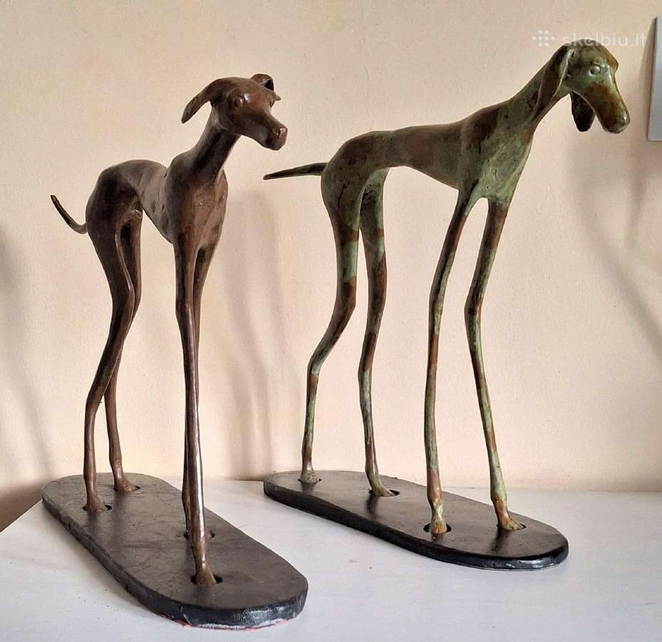 Bronzinės figūros 2vnt. Šuns kurto -28cm - nuotraukos Nr. 2
