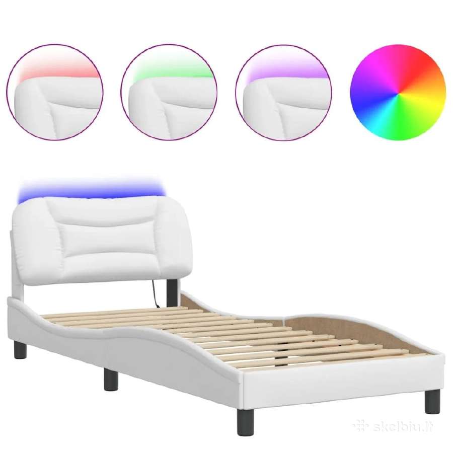 Lova 90x190 su LED, su čiužiniu, baltos spalvos - nuotraukos Nr. 2
