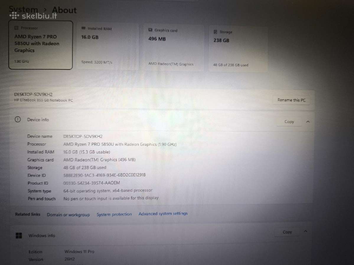 Hp 15.6 Elitebook Ryzen 7 5850u 16gb 256gb 29% - nuotraukos Nr. 4