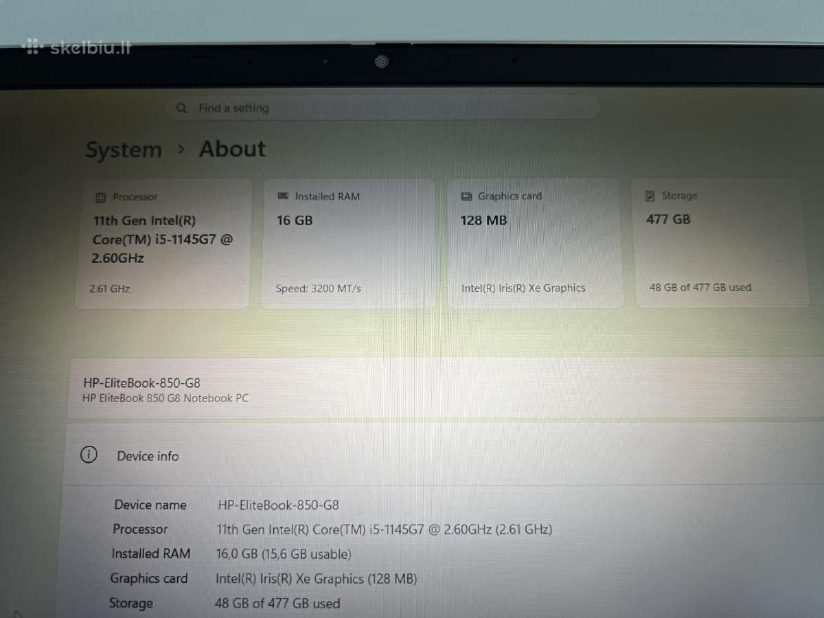 Hp Elitebook 850 G8 i5-1145g7 16gb 512gb SSD - nuotraukos Nr. 2