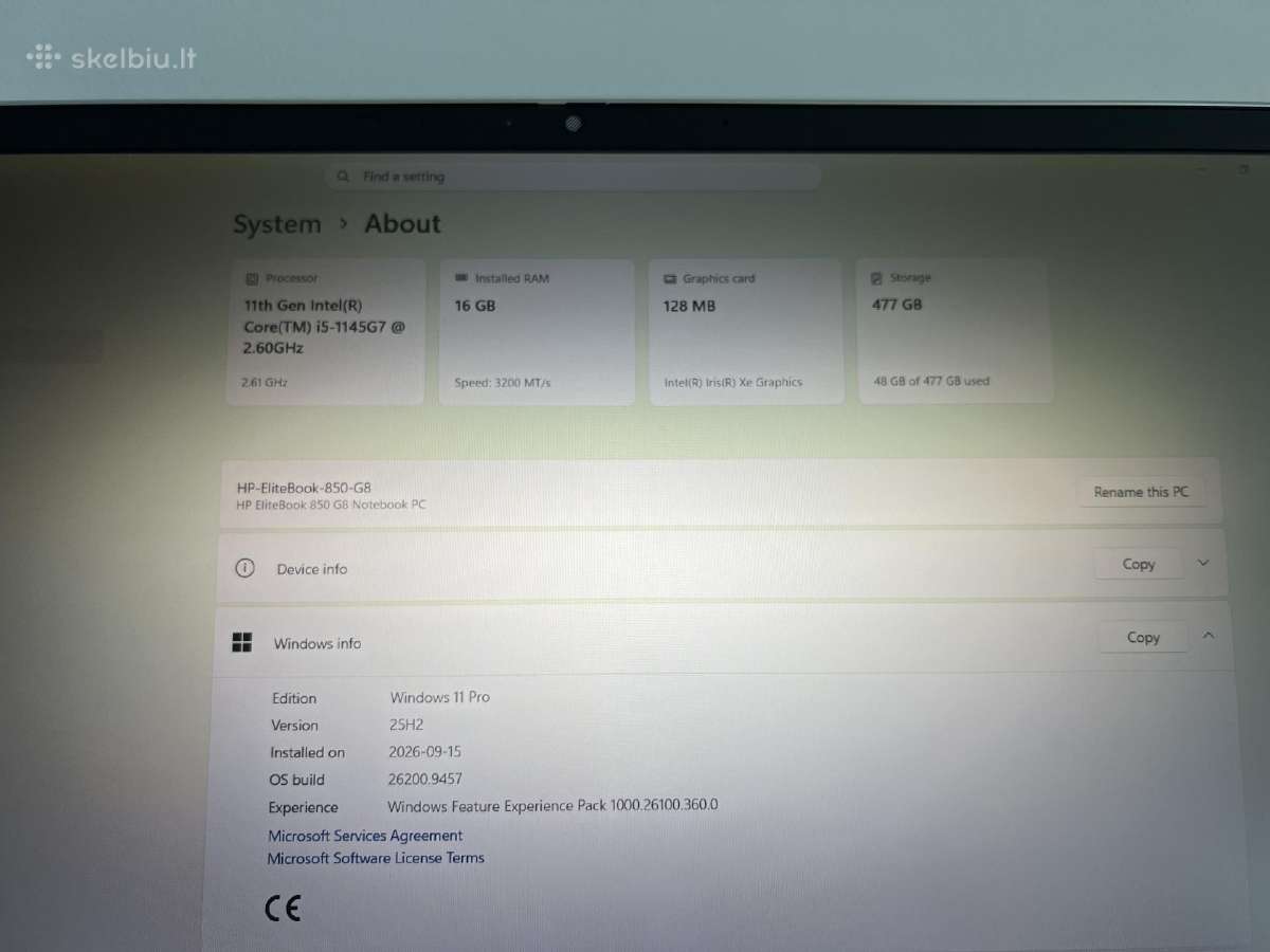 Hp Elitebook 850 G8 i5-1145g7 16gb 512gb SSD - nuotraukos Nr. 3