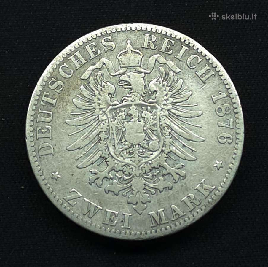 Sidabrinė moneta 2 Markės 1876 A Prūsija Wilhelm - nuotraukos Nr. 2
