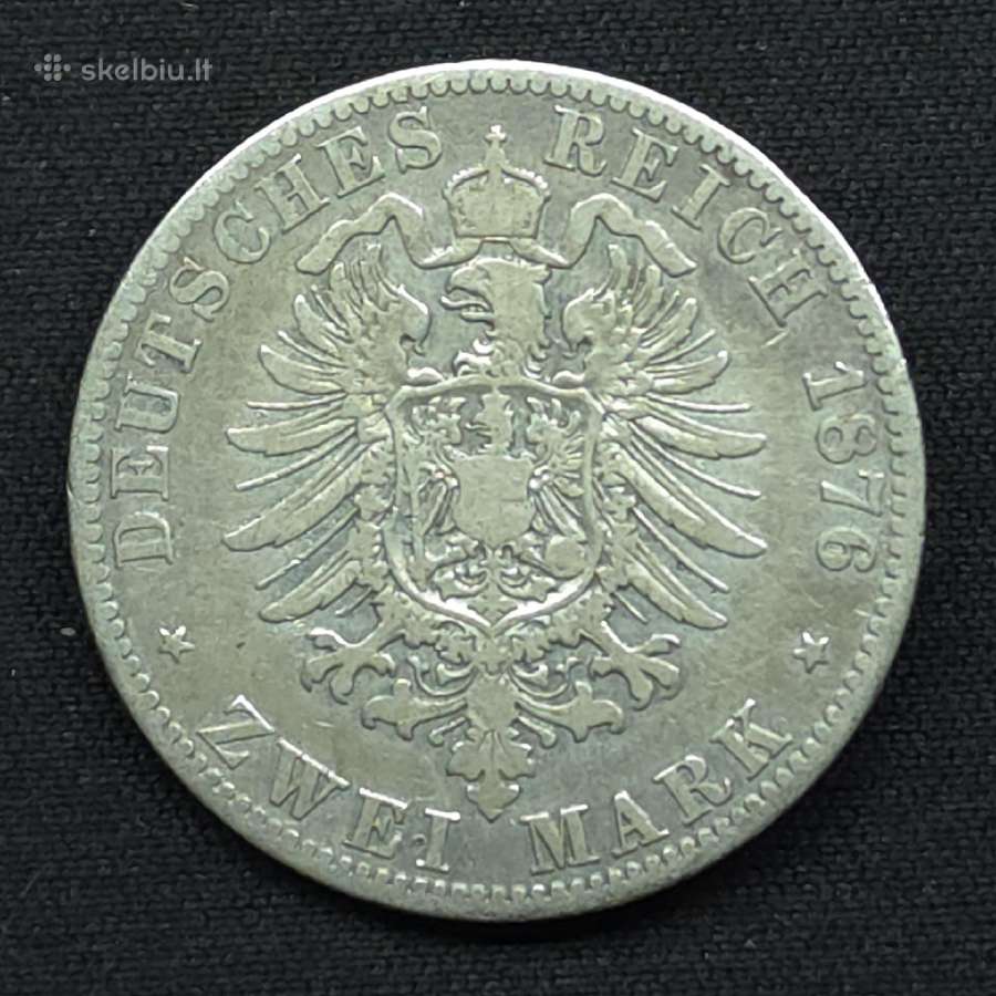 Sidabrinė moneta 2 Markės 1876 A Prūsija Wilhelm - nuotraukos Nr. 5