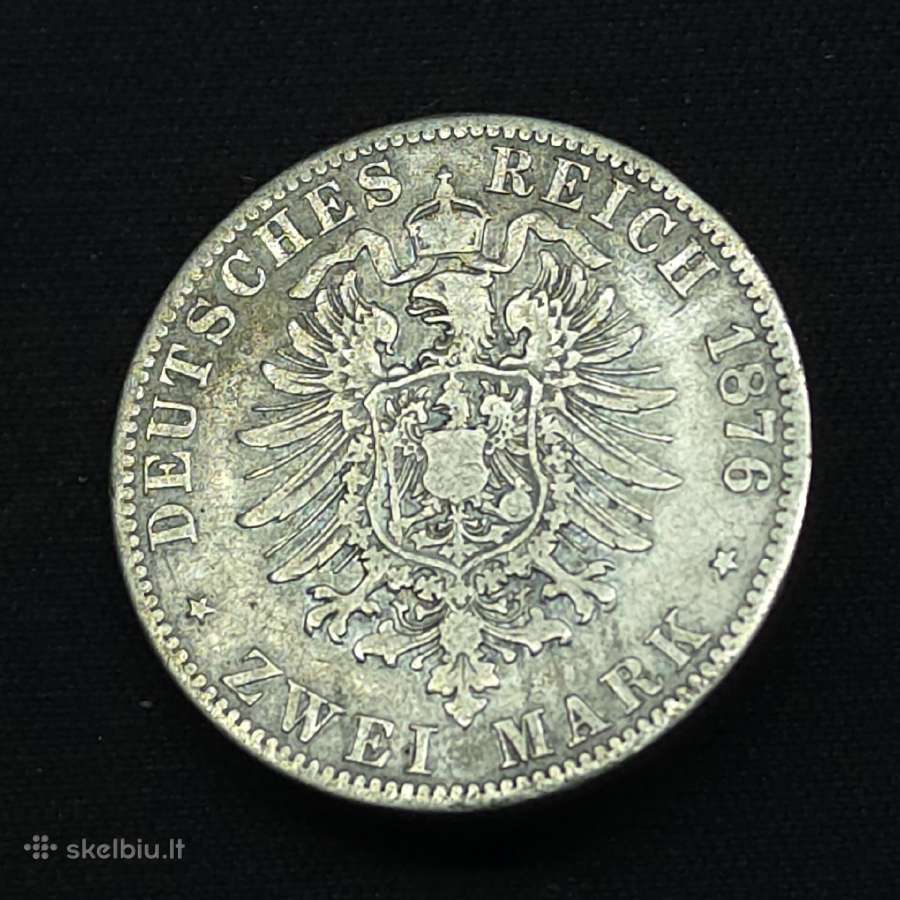 Sidabrinė moneta 2 Markės 1876 A Prūsija Wilhelm - nuotraukos Nr. 7