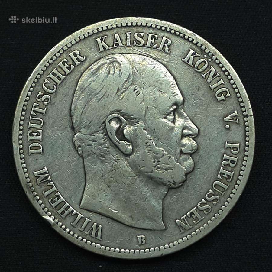 Sidabrinė moneta 5 Markės 1876 B Prūsija Wilhelm - nuotraukos Nr. 4
