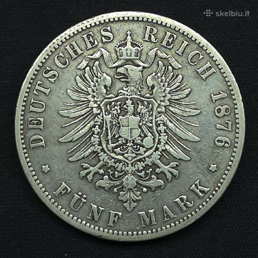 Sidabrinė moneta 5 Markės 1876 B Prūsija Wilhelm - nuotraukos Nr. 5