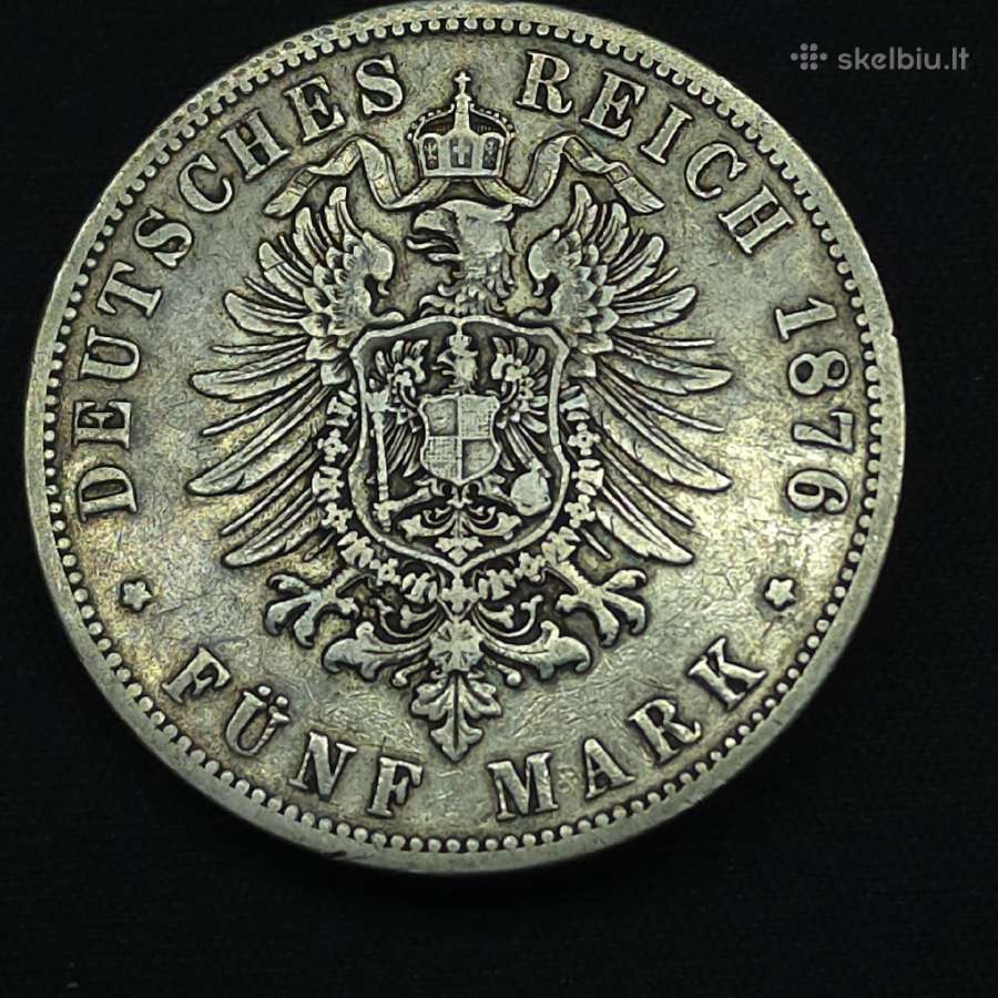 Sidabrinė moneta 5 Markės 1876 B Prūsija Wilhelm - nuotraukos Nr. 7