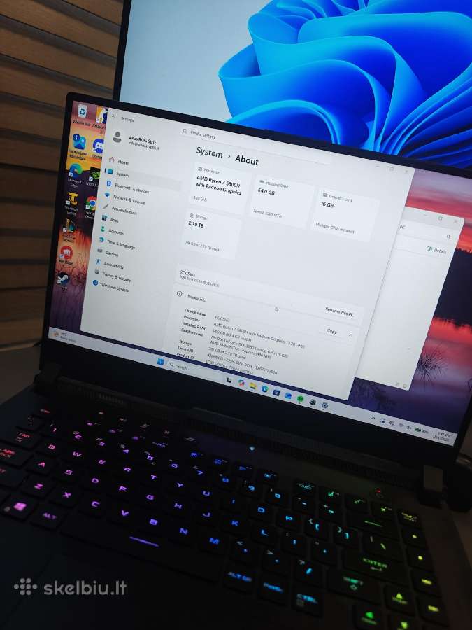 Asus Rog su 3080, 300hz, 64gb RAM, 3tb nvme - nuotraukos Nr. 2