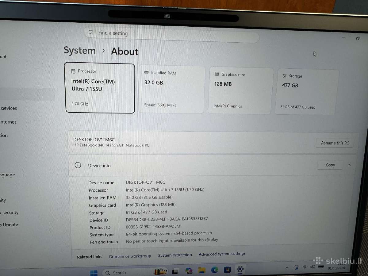 Hp Elitebook 840 G11, Ultra 7, 32gb RAM, 512gb SSD - nuotraukos Nr. 5