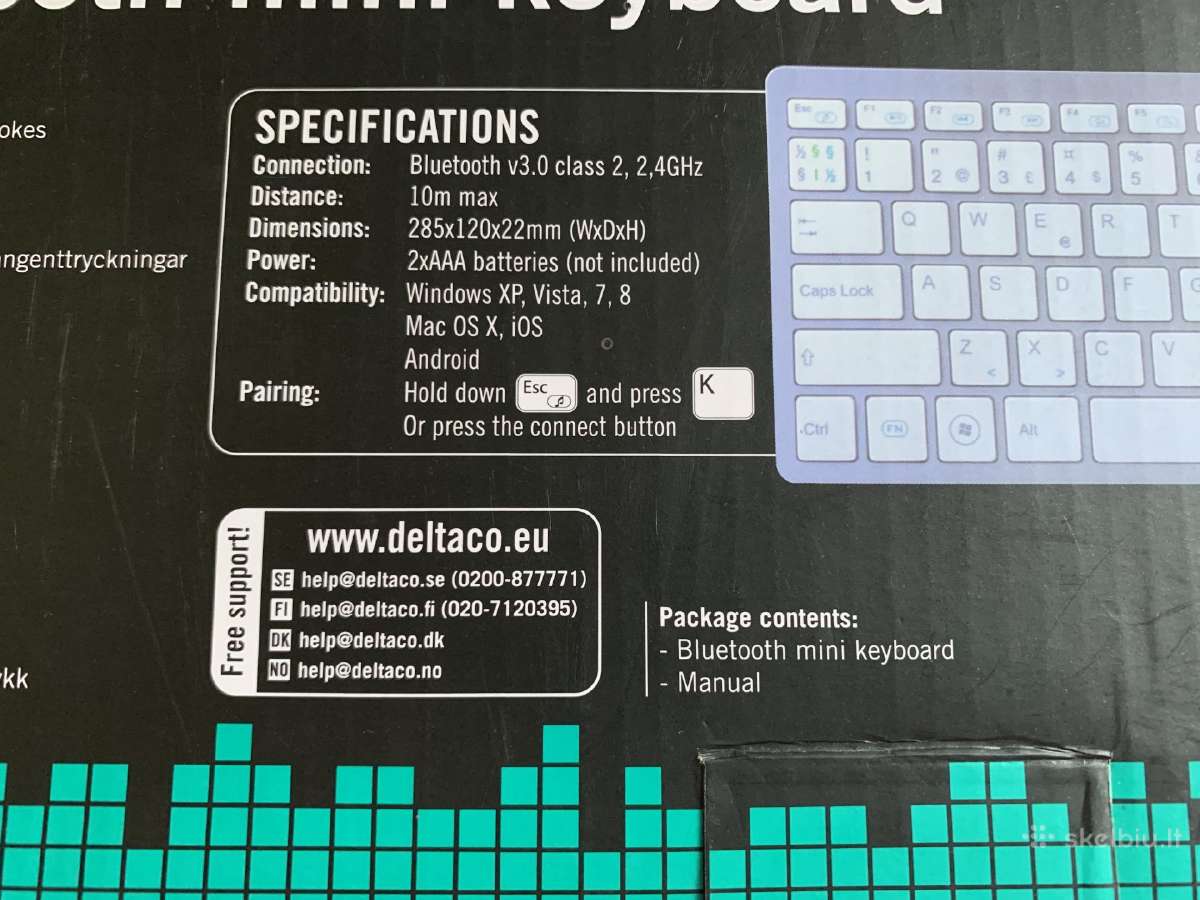 Deltaco TB-622-UK Bluetooth mini klaviatūra - nuotraukos Nr. 8