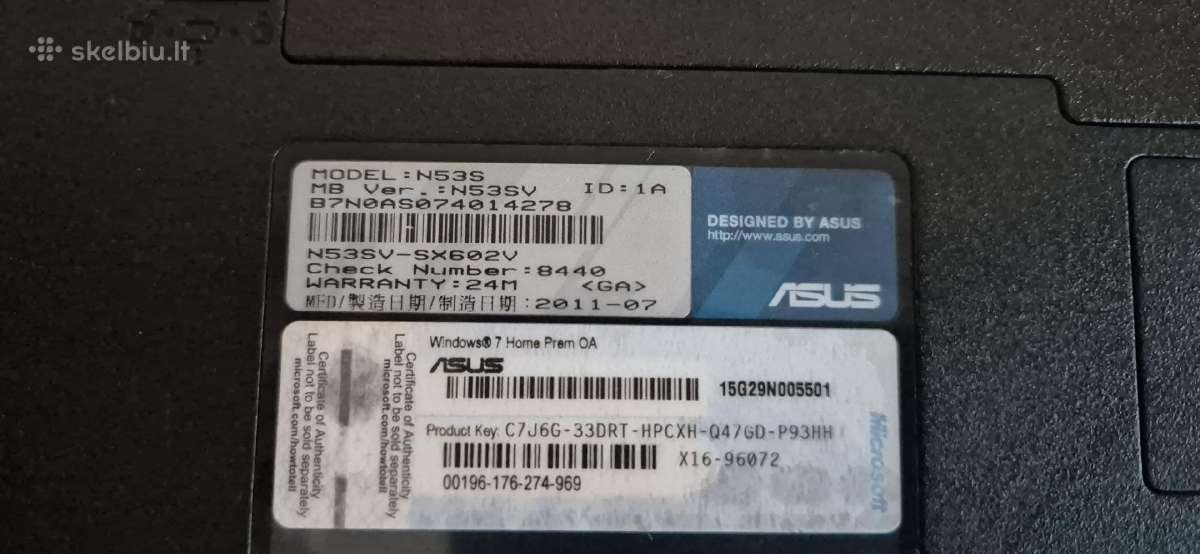 Asus N53s HDD 640 GB - nuotraukos Nr. 3