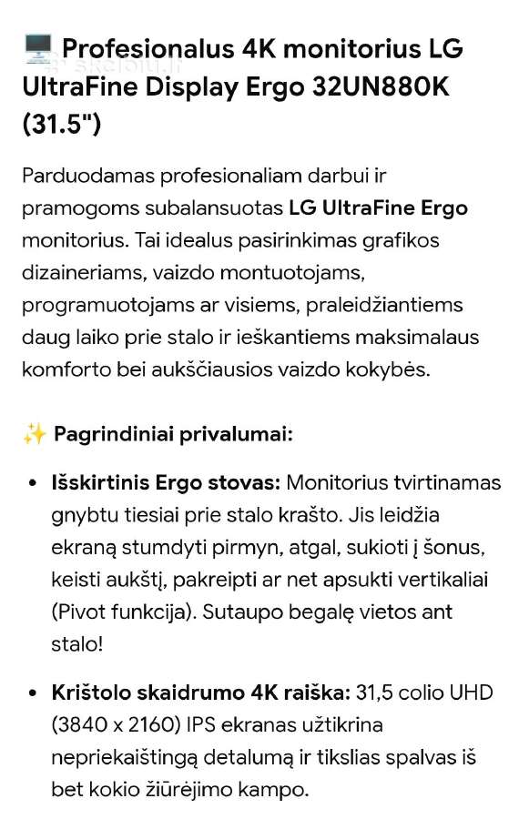 LG ultrafine display Ergo 32un880k-b monitorius - nuotraukos Nr. 2