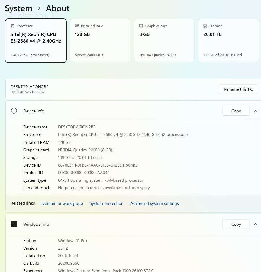 Hp Z640 E5-2680 V4 x2 128 GB RAM 18 TB 4 TB P4000 - nuotraukos Nr. 7