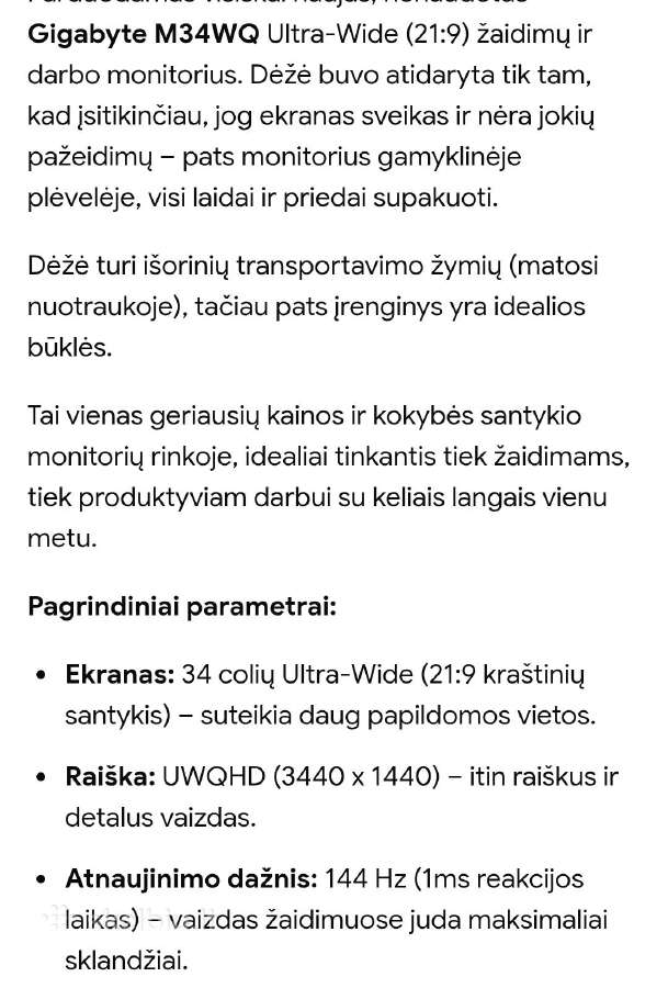 Gigabyte M34wq žaidimų monitorius - nuotraukos Nr. 3