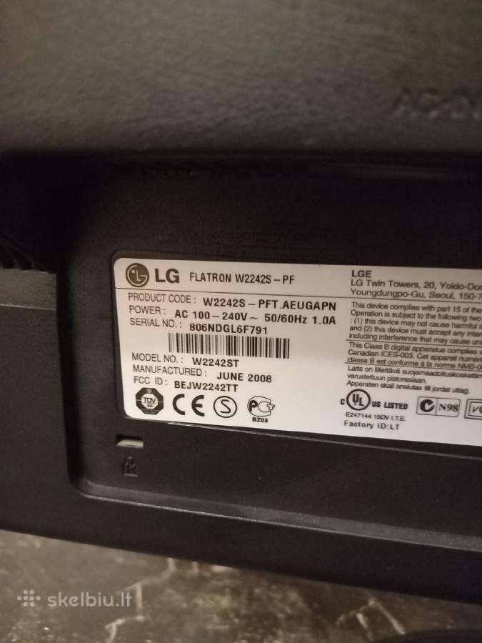 LG Flatron W2242s 22" monitorius kompiuteriui - nuotraukos Nr. 3
